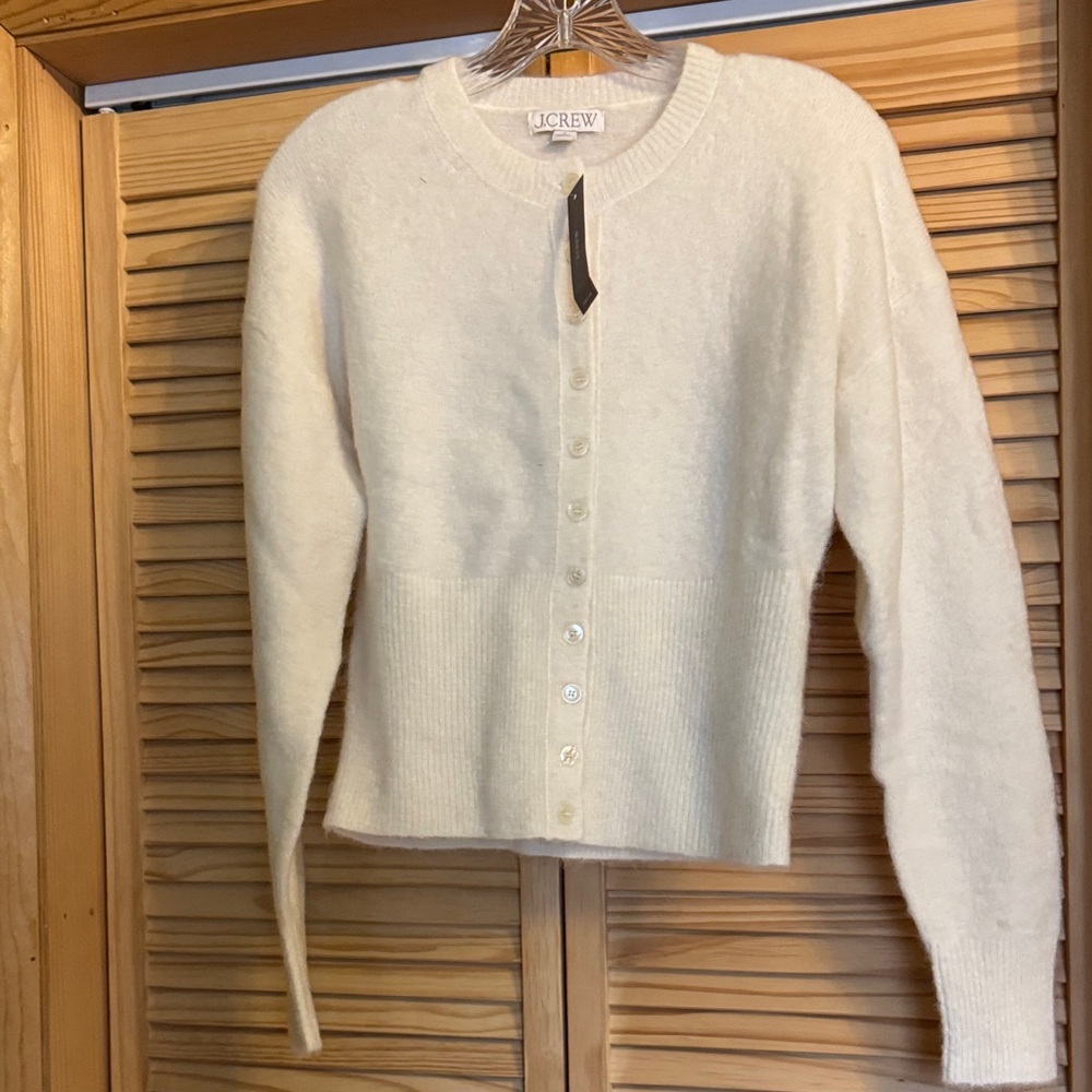 J. Crew Cream Button-Front Crewneck Cardigan